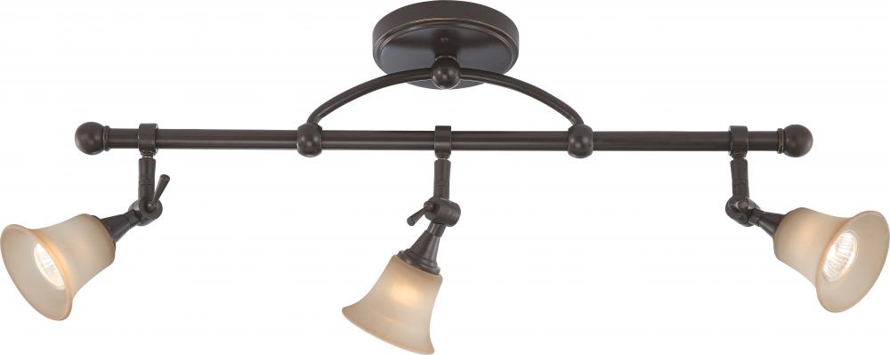 3-Light Fixed Track Lighting Fixture in Vintage Bronze Finish with Auburn Beige Glass and (3) 50W