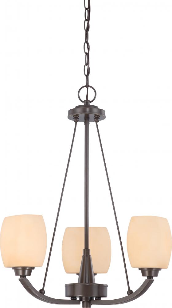 3-Light Chandelier in Vintage Bronze Finish with Cream Beige Glass