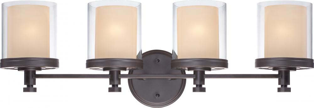 4-Light Vanity Light Fixture in Sudbury Bronze Finish with Clear Outer & Cream Inner Glass