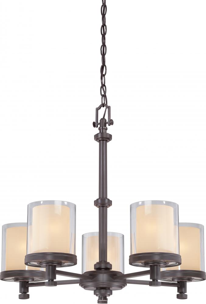 5-Light Chandelier in Sudbury Bronze Finish with Clear Outer & Cream Inner Glass