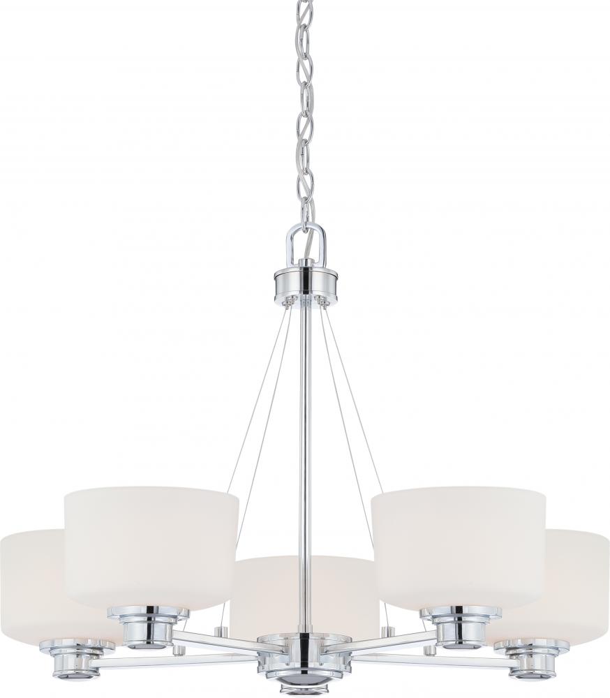 Soho - 5 Light Chandelier with Satin White Glass - Polished Chrome Finish