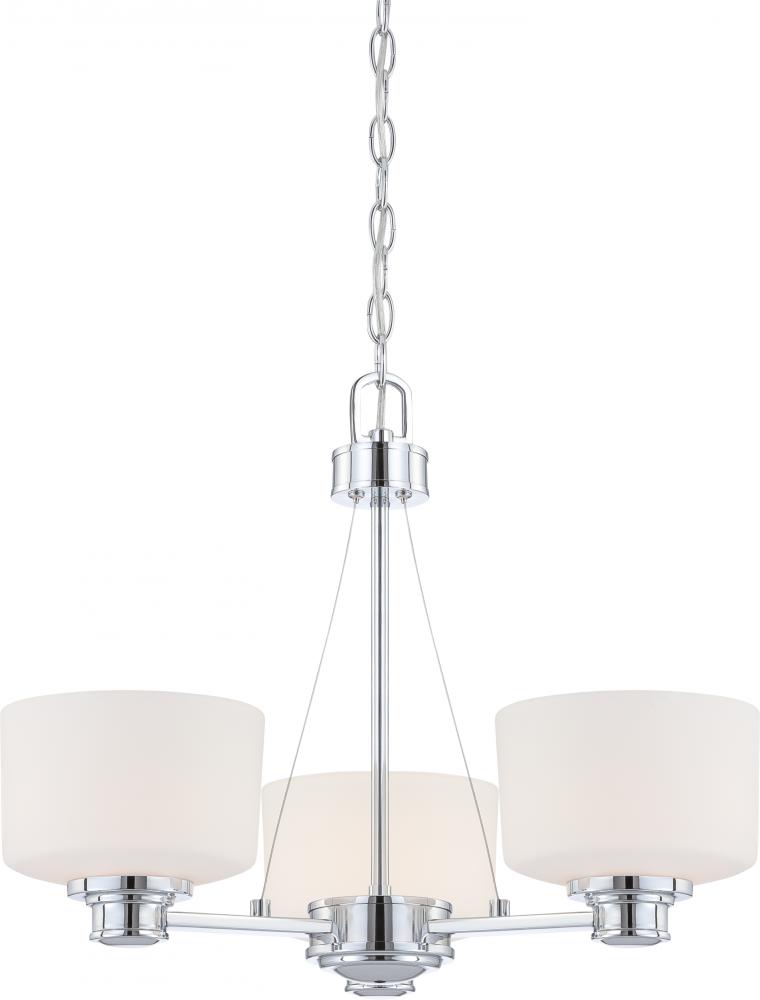 Soho - 3 Light Chandelier with Satin White Glass - Polished Chrome Finish