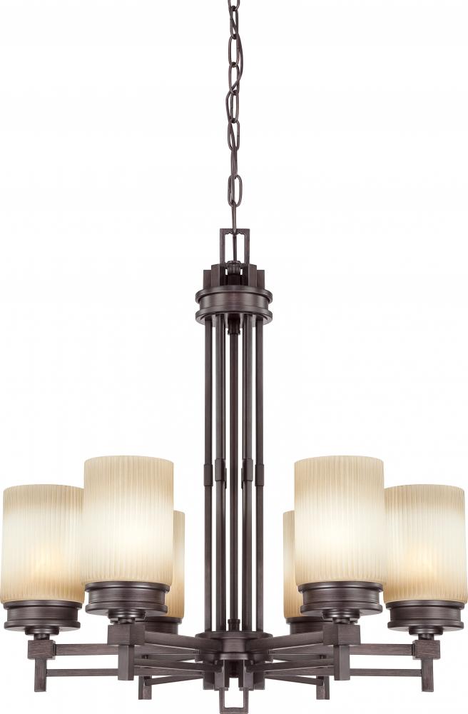 Wright - 6 Light Chandelier w/ Amaretto Glass