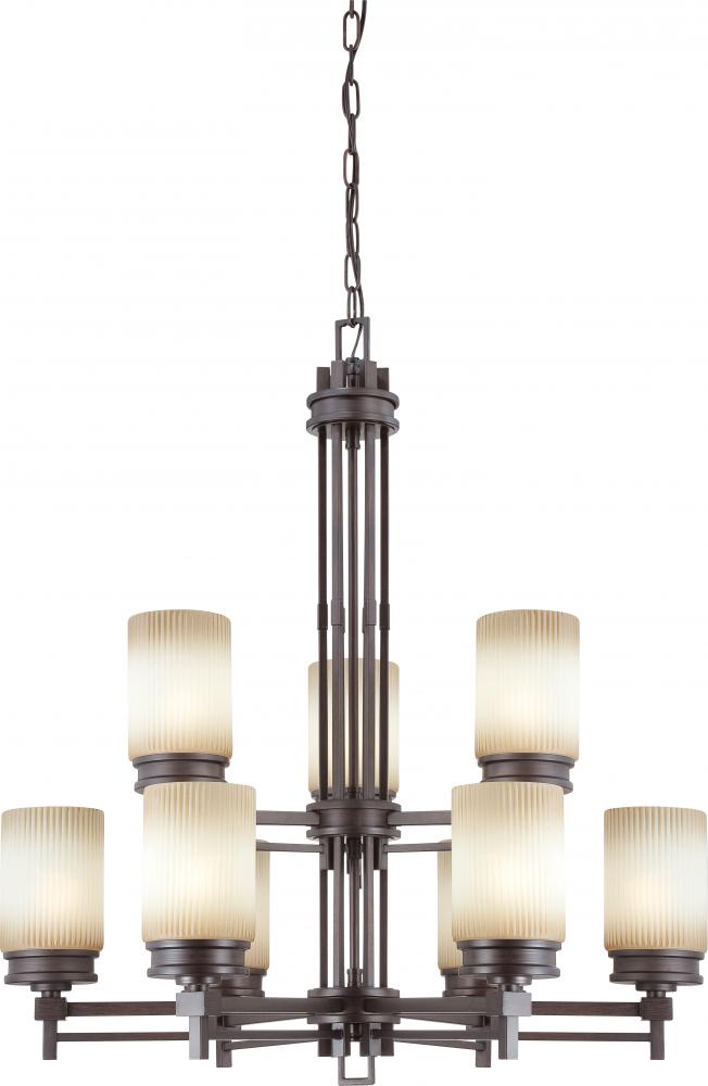 Wright - 9 Light Chandelier w/ Amaretto Glass