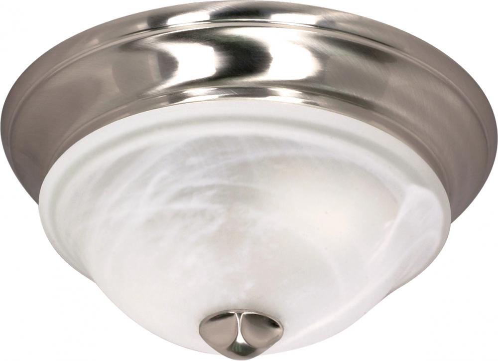 2-Light Small Dome Flush Mount Lighting Fixture in Brushed Nickel Finish with Alabaster Glass and