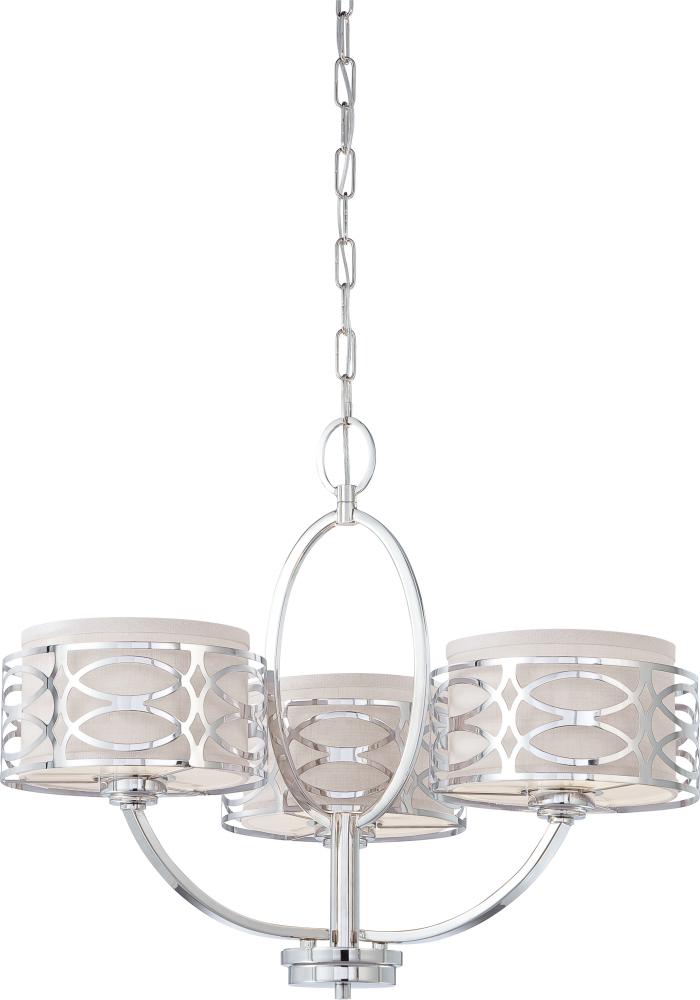 Harlow - 3 Light Chandelier with Slate Gray Fabric Shades - Polished Nickel Finish