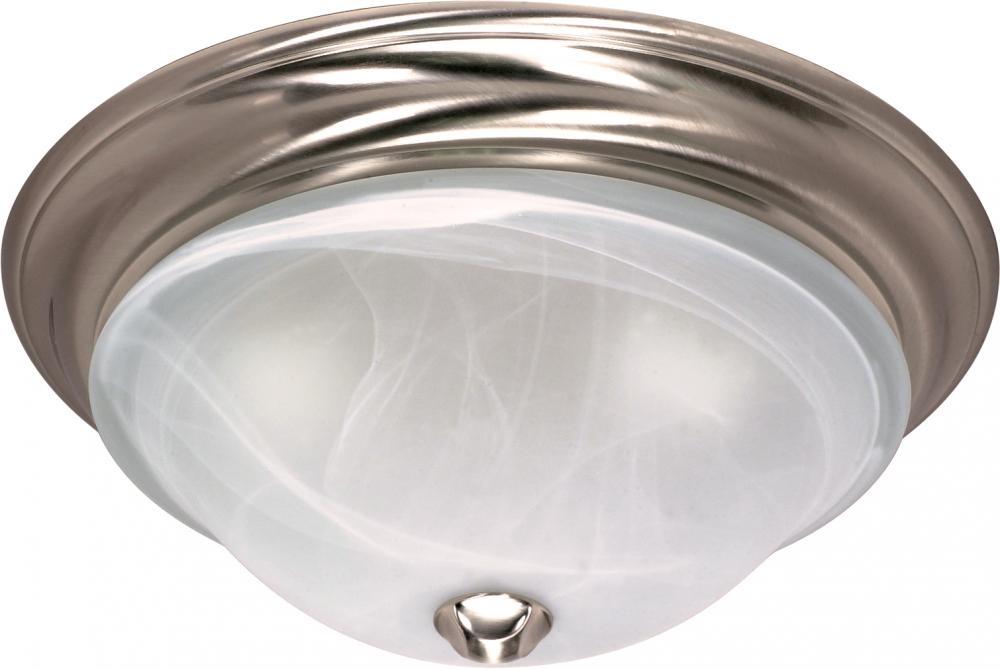 2-Light Large Dome Flush Mount Lighting Fixture in Brushed Nickel Finish with Alabaster Glass and