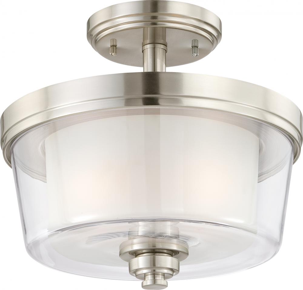 Decker - 2 Light Semi Flush Fixture w/ Clear & Frosted Glass