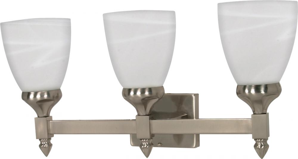 3-Light Wall Mounted Vanity Fixture in Brushed Nickel Finish with Alabaster Glass and (3) 13W GU24