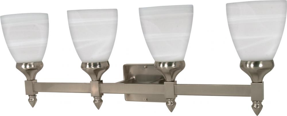 4-Light Wall Mounted Vanity Fixture in Brushed Nickel Finish with Alabaster Glass and (4) 13W GU24