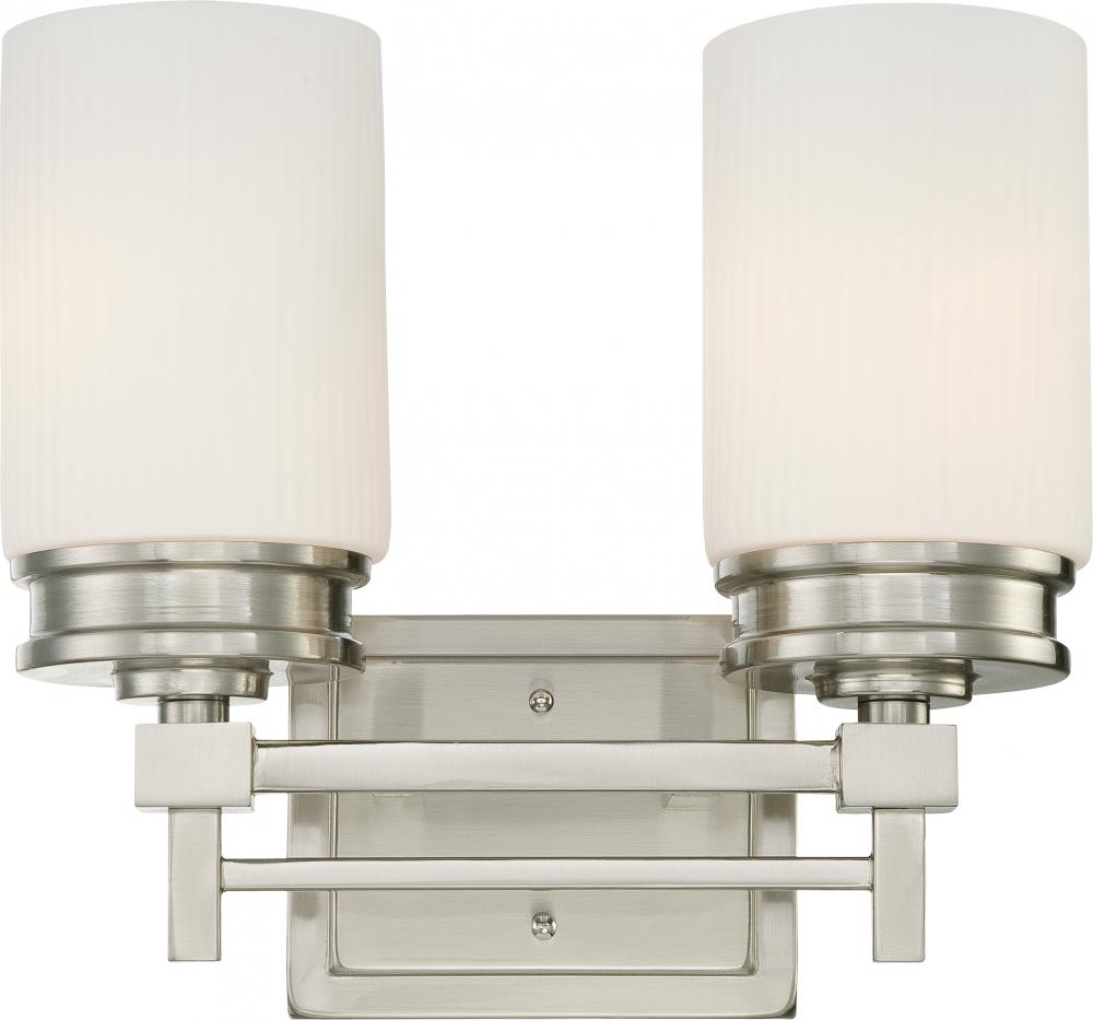 2-Light Vanity Light Fixture in Brushed Nickel Finish with White Satin Glass