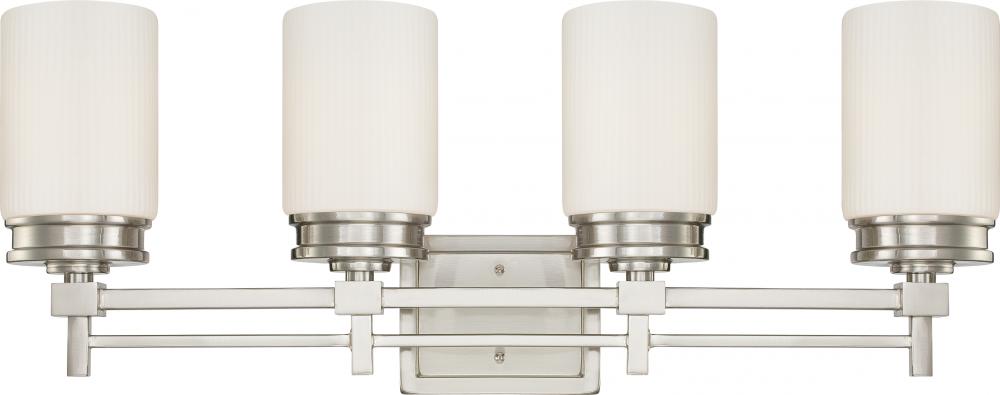 4-Light Vanity Light Fixture in Brushed Nickel Finish with White Satin Glass