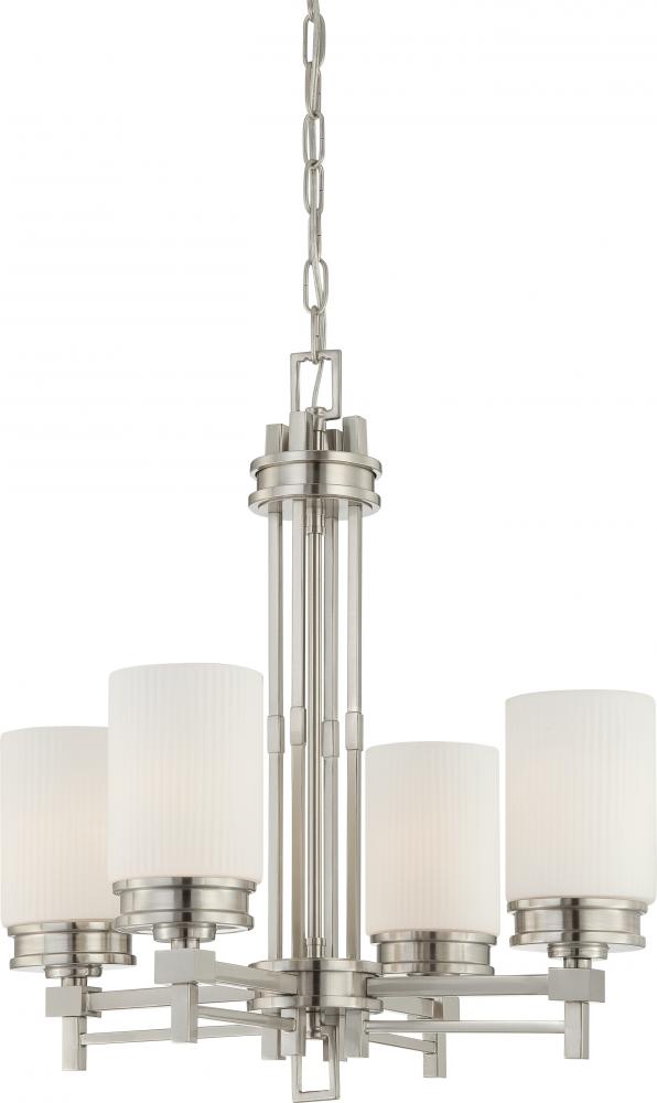 4-Light Brushed Nickel Chandelier with White Satin Glass