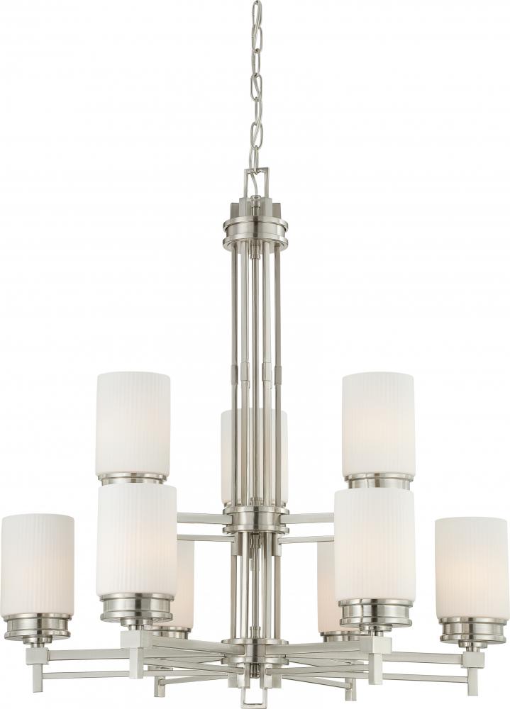 9-Light Brushed Nickel Chandelier with White Satin Glass