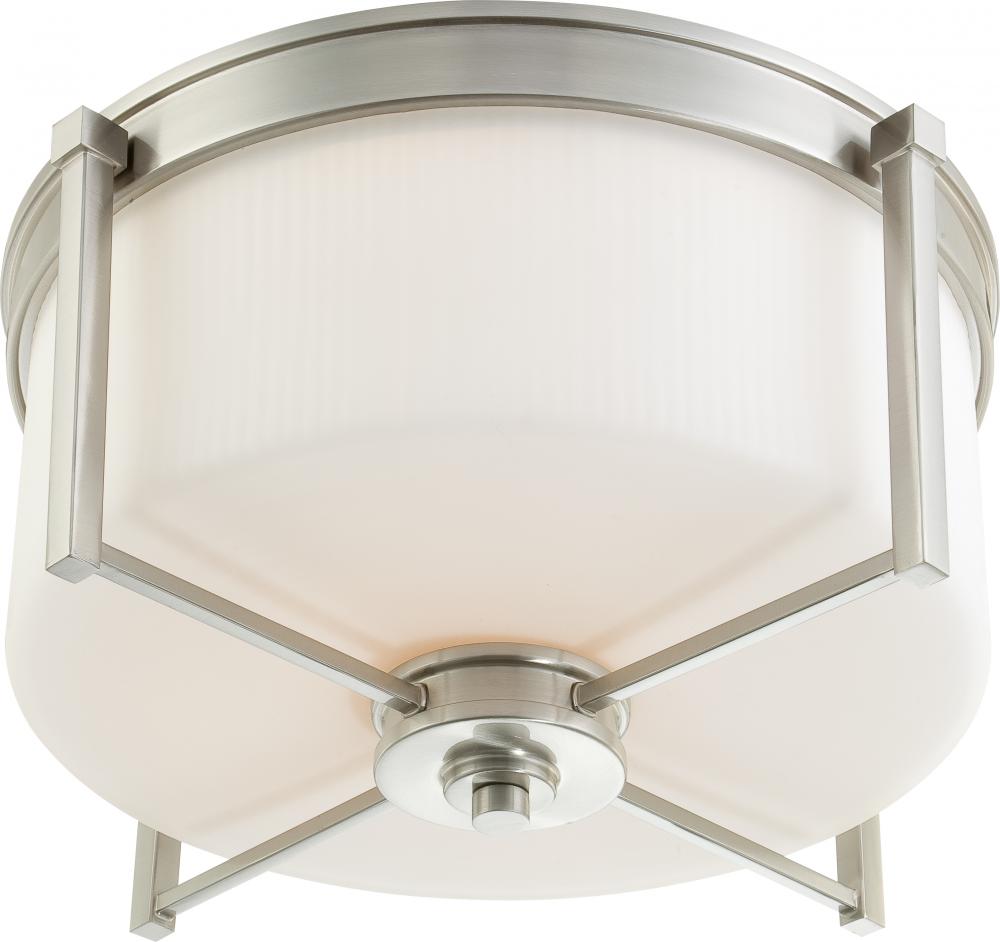 3-Light Flush Mount Ceiling Light in Brushed Nickel Finish with White Satin Glass