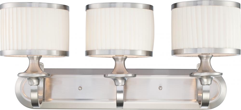 Candice - 3 Light Vanity with Pleated White Shades - Brushed Nickel Finish