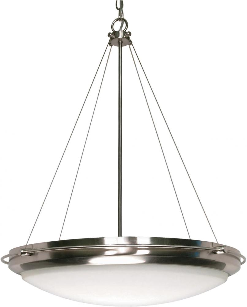 3-Light Hanging Dome Pendant Light Fixture in Brushed Nickel Finish with White Opel Glass and (3)