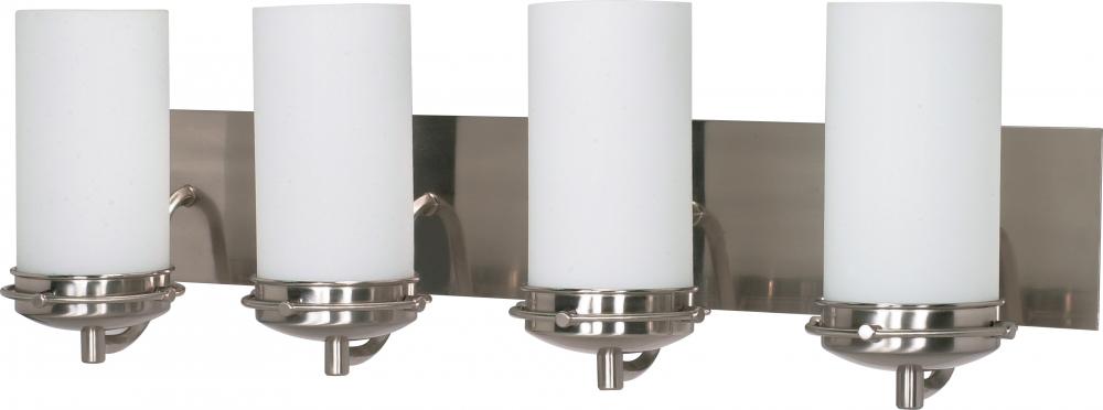 4-Light Wall Mounted Vanity Fixture in Brushed Nickel Finish with White Opel Glass and (4) 13W GU24