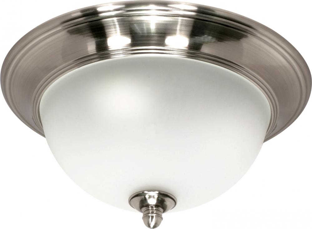 2-Light Medium Flush Dome Ceiling Light Fixture in Smoked Nickel Finish with Satin Frosted Glass and