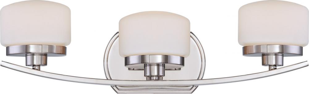 3-Light Wall Mounted Vanity Light in Polished Nickel Finish with Etched Opal Glass