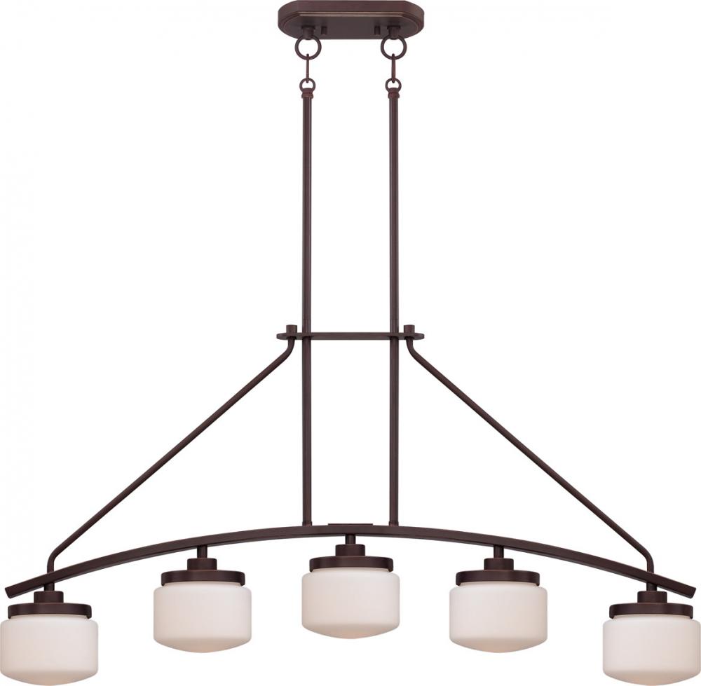 5-Light Island Pendant Light in Russet Bronze Finish with Etched Opal Glass