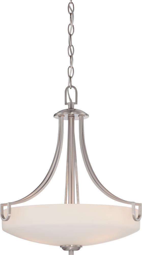 3-Light Pendant Light Fixture in Brushed Nickel with Etched Opal Glass