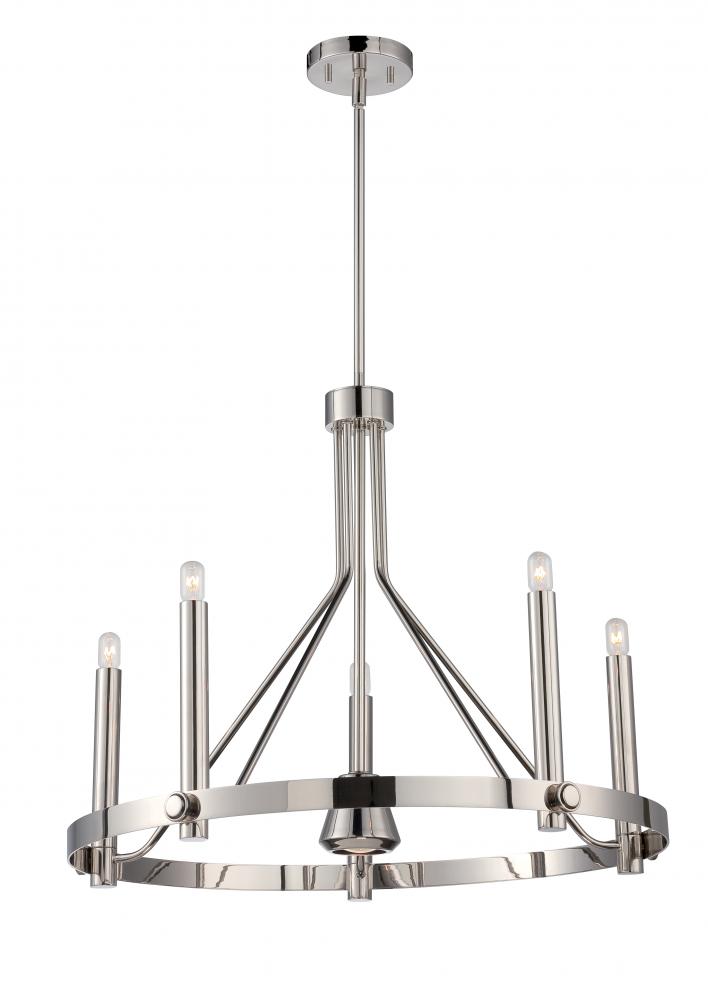 6-Light Polished Nickel Chandelier with Vintage Light Bulbs + (1) Down Light