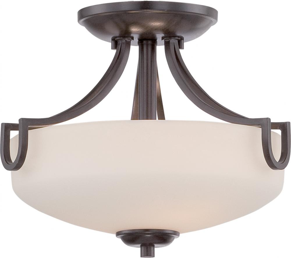 2-Light Semi Flush Light Fixture in Georgetown Bronze Finish with Etched Opal Glass