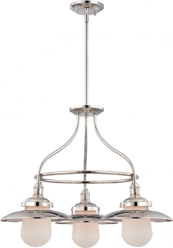 3-Light Dinette Light Fixture in Polished Nickel with Etched Opal Glass