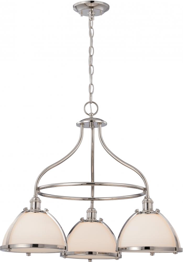 3-Light Dinette Light Fixture in Polished Nickel with Etched Opal Glass