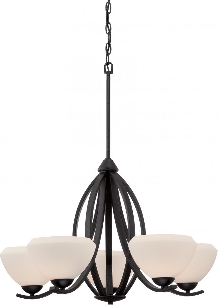 5-Light Chandelier in Textured Black Finish with Etched Opal Glass