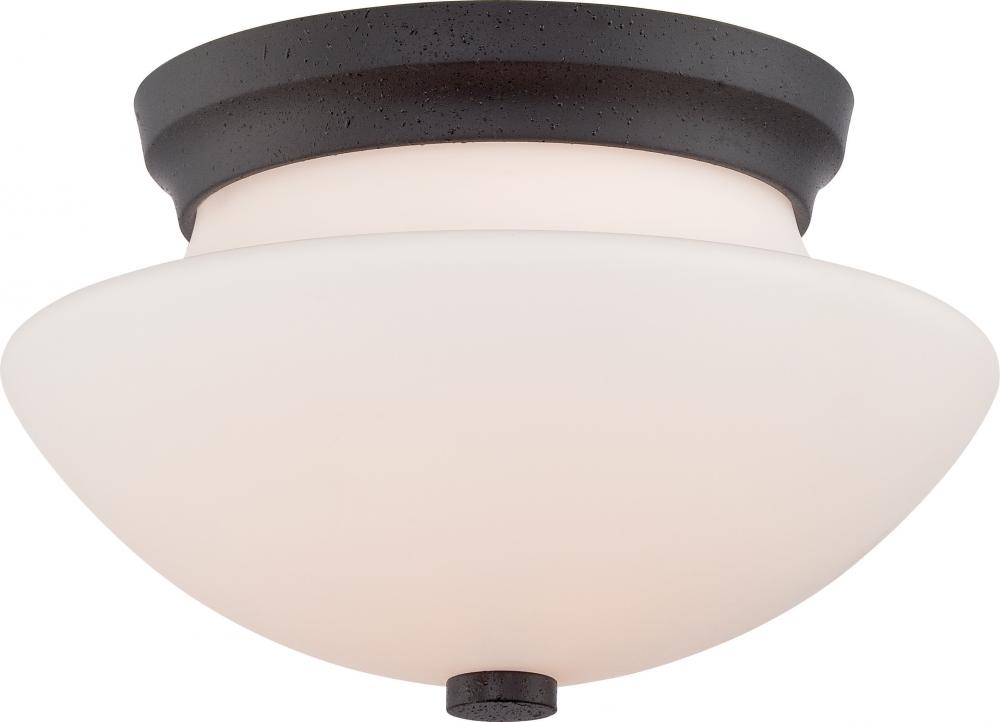 2-Light Flush Flush Mounted Ceiling Fixture in Textured Black and Etched Opal Glass