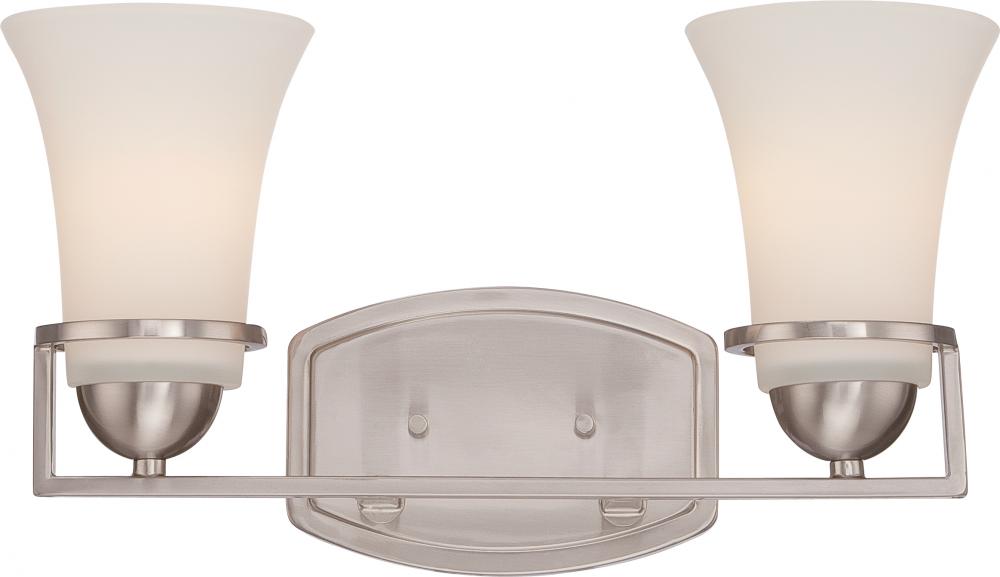 2-Light Vanity Light Fixture in Brushed Nickel Finish with Satin White Glass