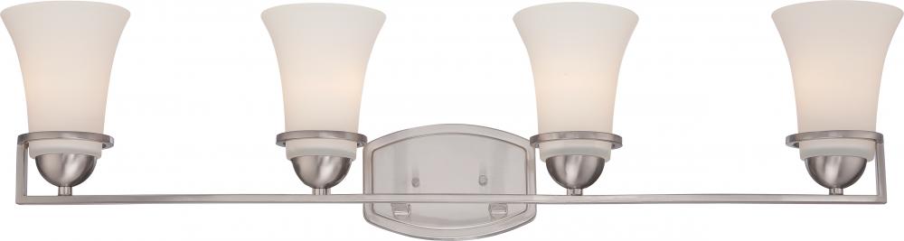 4-Light Vanity Light Fixture in Brushed Nickel Finish with Satin White Glass