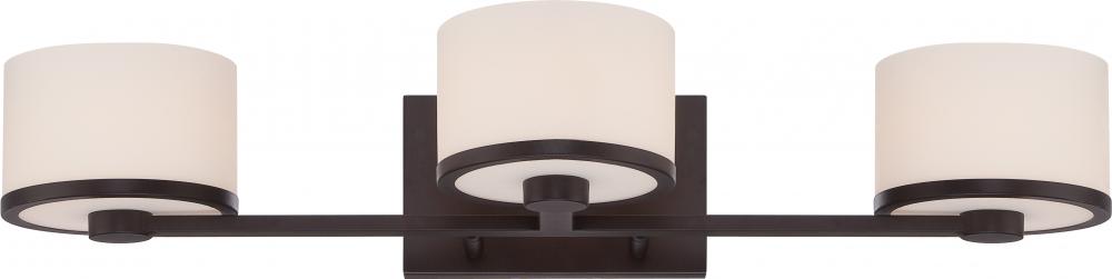 Celine - 3 Light Vanity with Satin White Glass - Venetian Bronze Finish