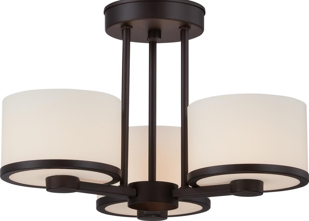 Celine - 3 Light Semi Flush with Satin White Glass - Venetian Bronze Finish