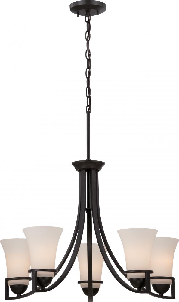 5-Light Chandelier in Sudbury Bronze Finish with Satin White Glass