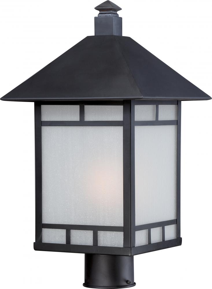 1-Light 10" Post Mounted Outdoor Fixture in Stone Black Finish and Frosted Seeded Glass