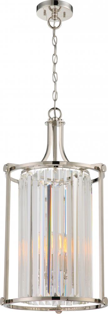 Krys- 4 Light Crystal Accent Foyer Pendant - Polished Nickel Finish