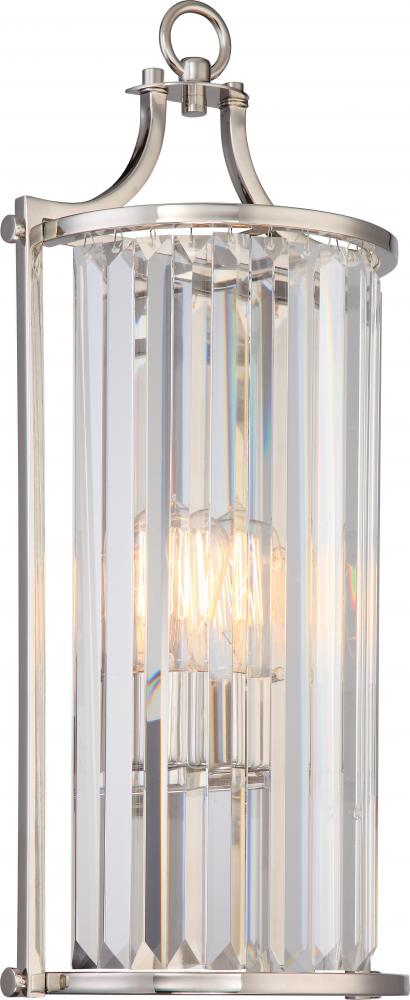 Krys- 1 Light Crystal Accent Wall Sconce (Long) - Polished Nickel Finish