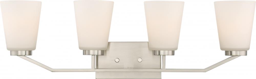 Nome - 4 Light Vanity with Satin White Glass - Brushed Nickel Finish