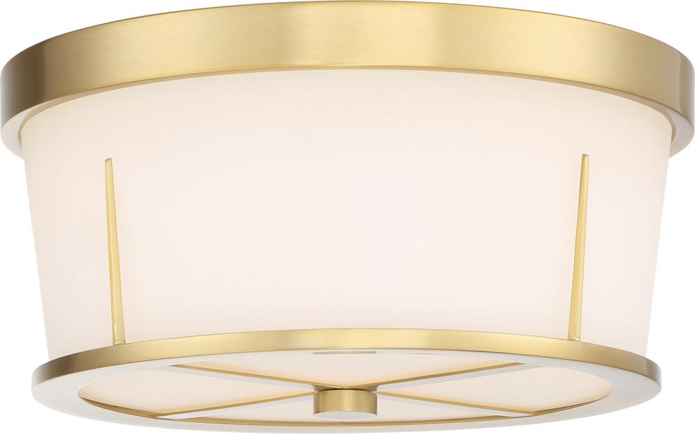 Serene - 2 Light Flush Mount with Satin White Glass - Natural Brass Finish