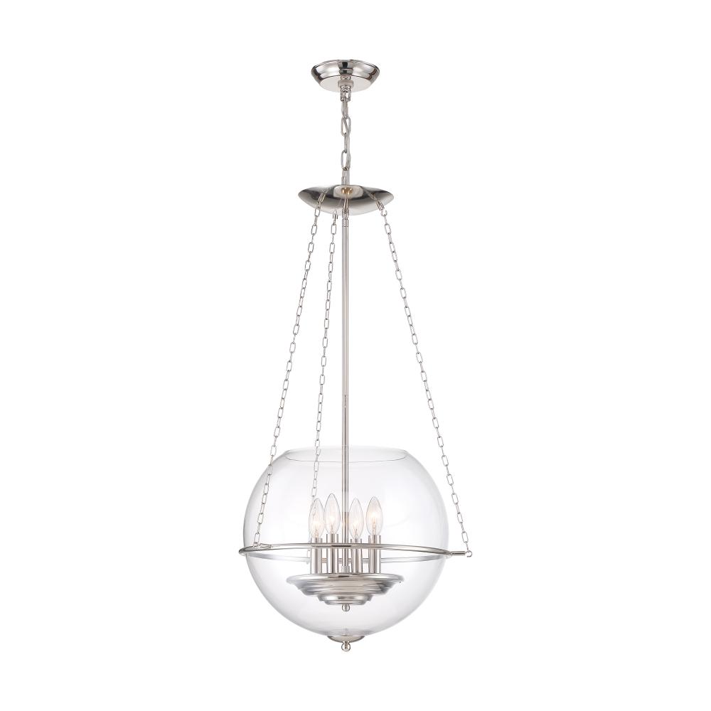 Odyssey - 4 Light Pendant - with Clear Glass - Polished Nickel Finish