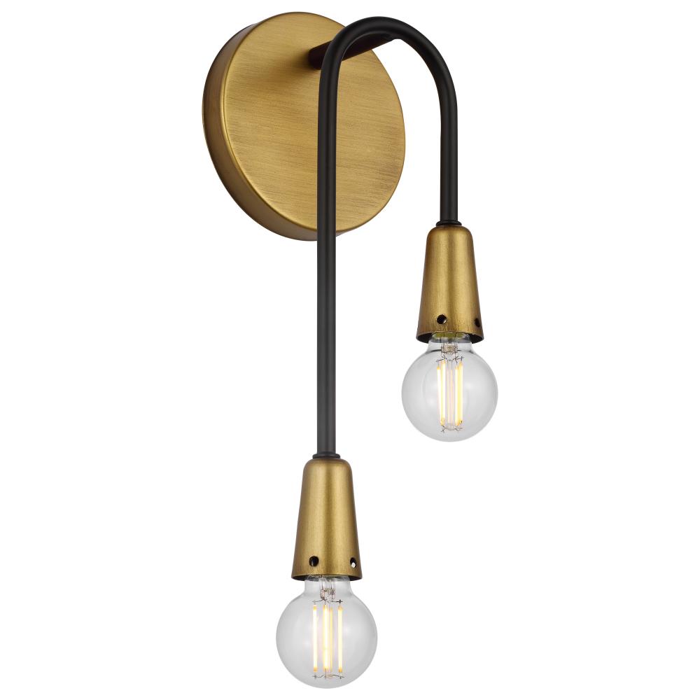 Isle; 2 Light Wall Sconce; Candelabra Base; 60 Watt; Black And Natural Brass Finish