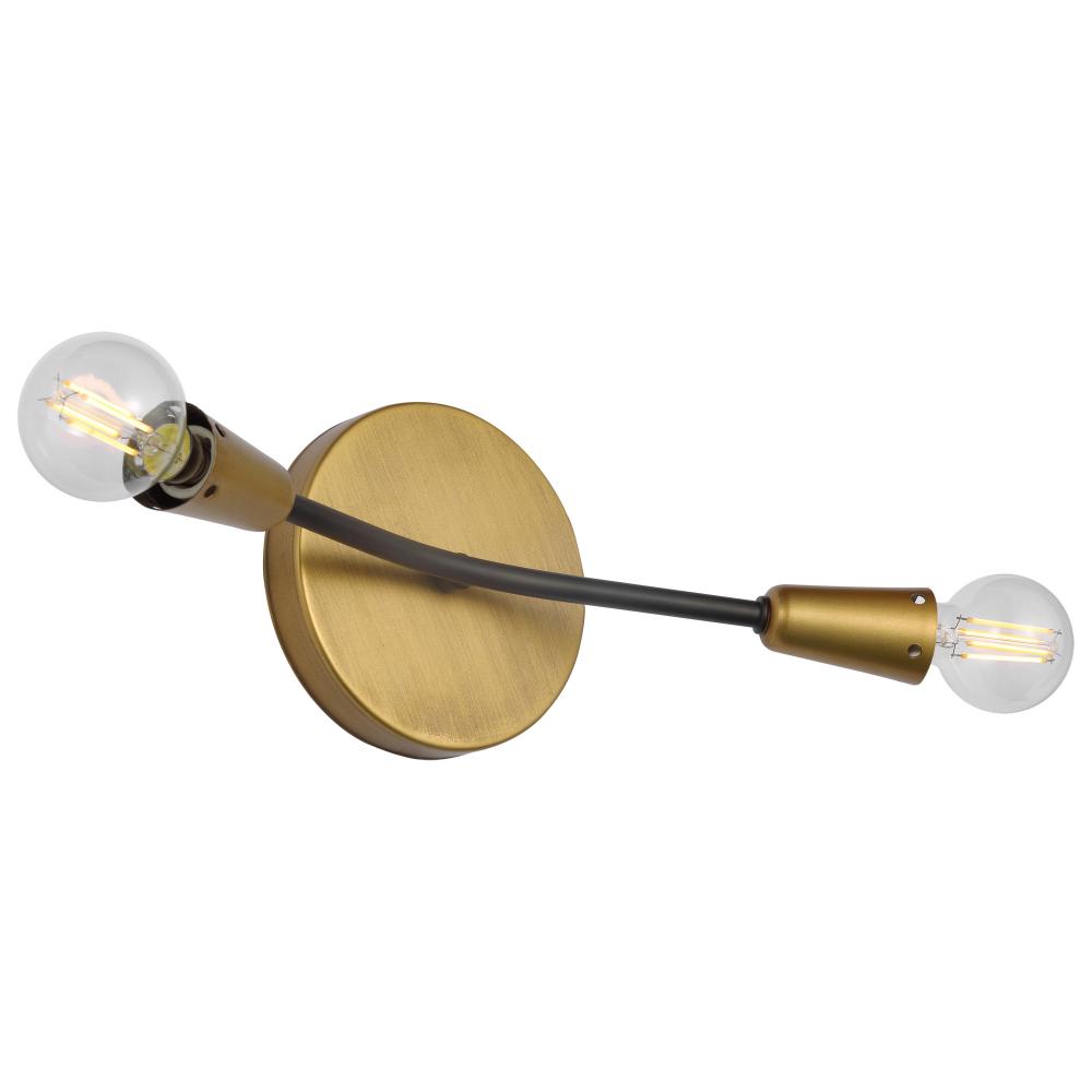 Isle; 2 Light Vanity; Candelabra Base; 60 Watt; Black And Natural Brass Finish