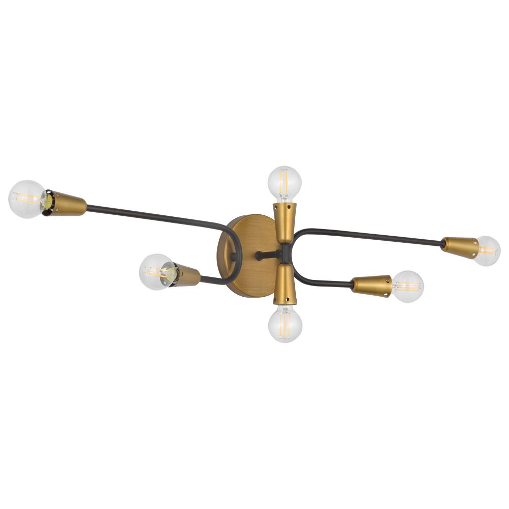 Isle; 6 Light Vanity; Candelabra Base; 60 Watt; Black And Natural Brass Finish