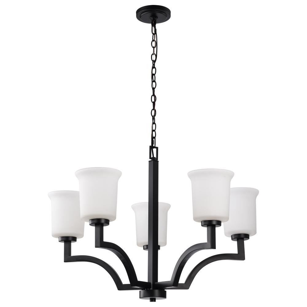 Lanier 5 Light Chandelier; Matte Black Finish; Alabaster Glass