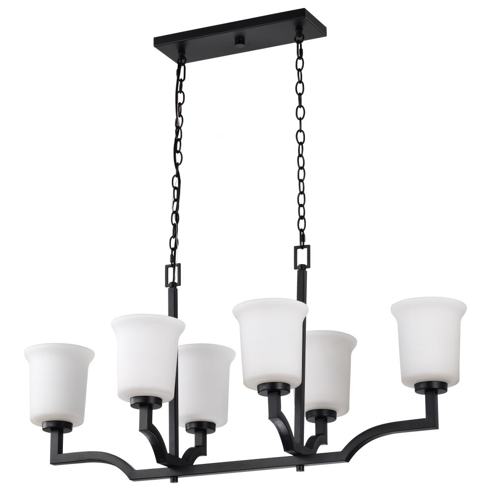 Lanier 6 Light Island Pendant; Matte Black Finish; Alabaster Glass