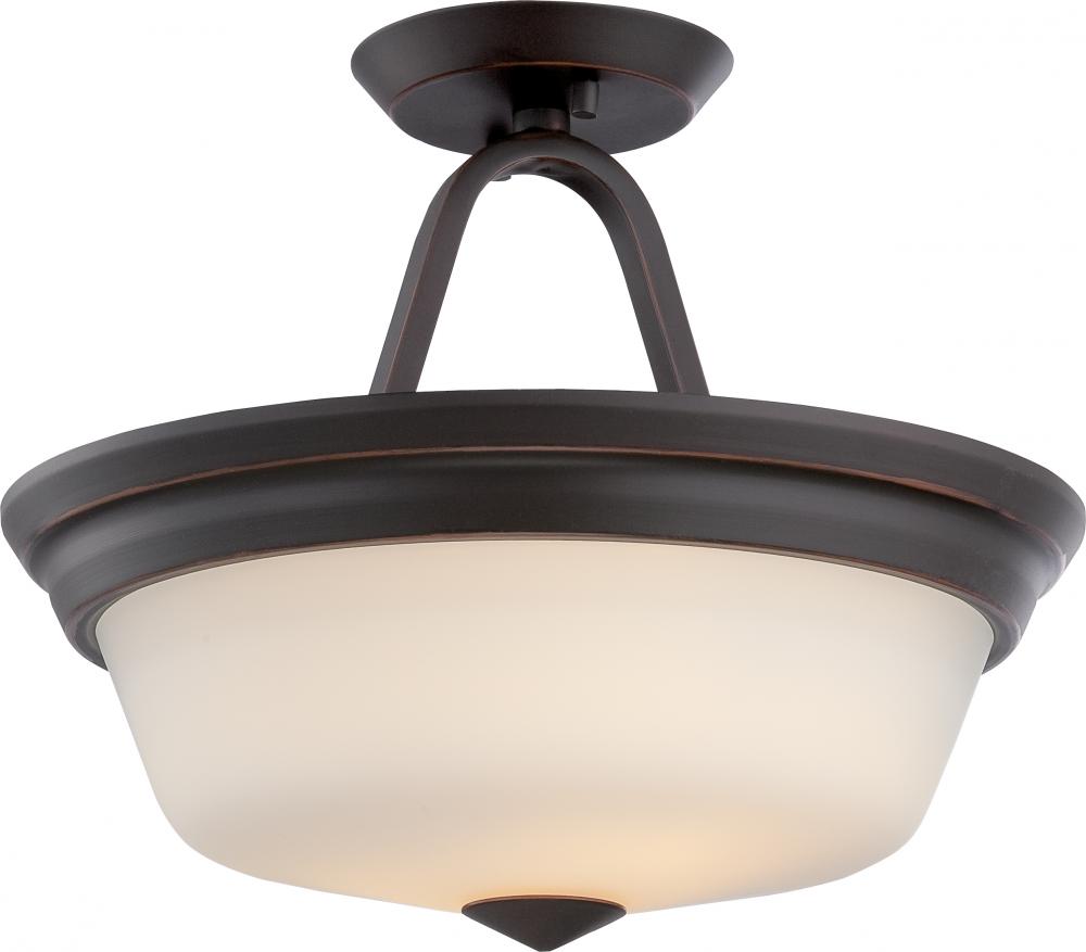 Calvin - 2 Light Semi Flush with Satin White Glass - LED Omni Included