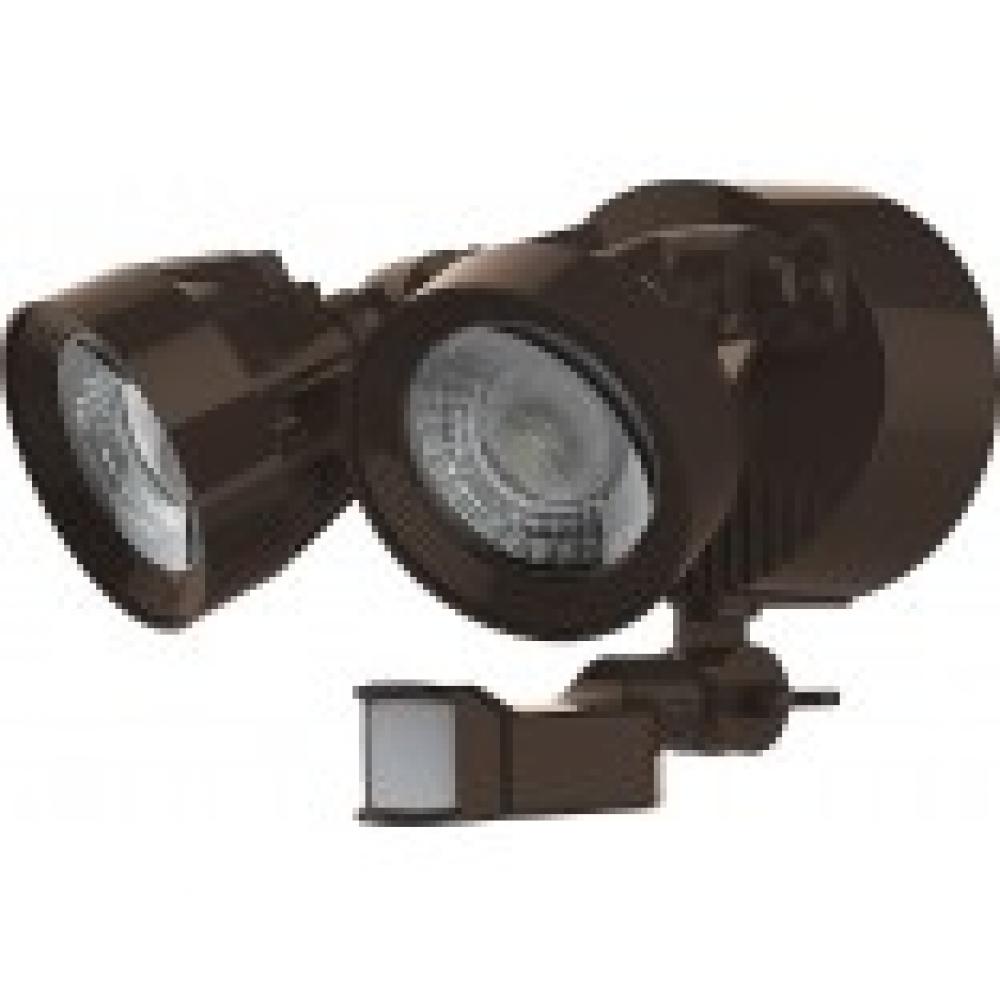 LED Security Light; Dual Head; Motion Sensor Included; Bronze Finish; 4000K; 2000 Lumens